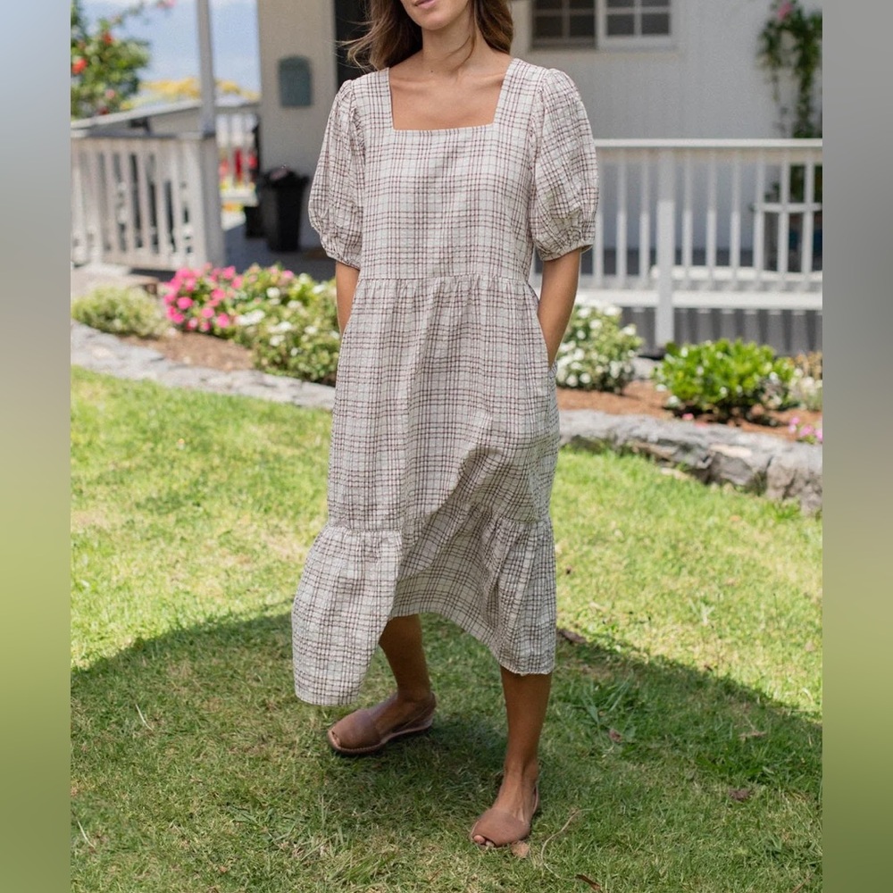 Neuflora “Brielle” plaid puff sleeve dress
